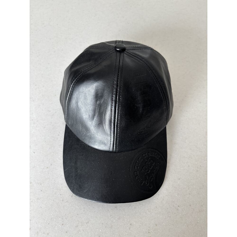 Black Faux Leather Adjustable Baseball Cap - Picture 2 of 4